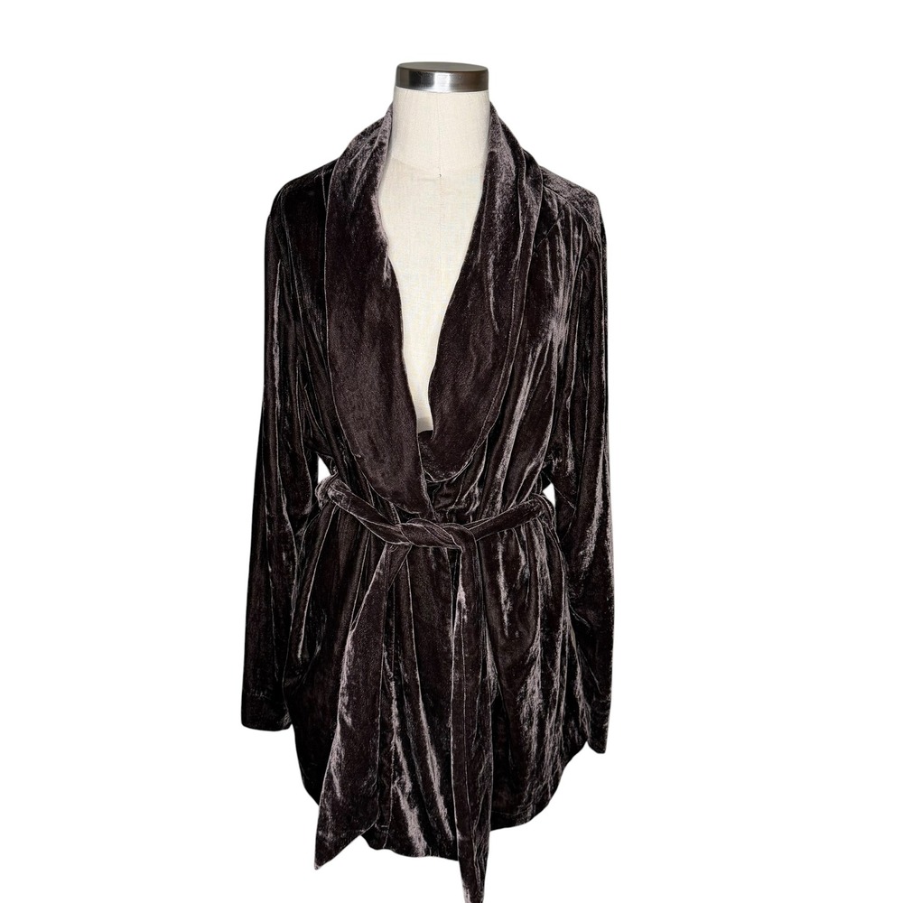 JW MATERNITY Velvet Wrap Jacket Brown Belted Button Front Women's‎ Size XL
